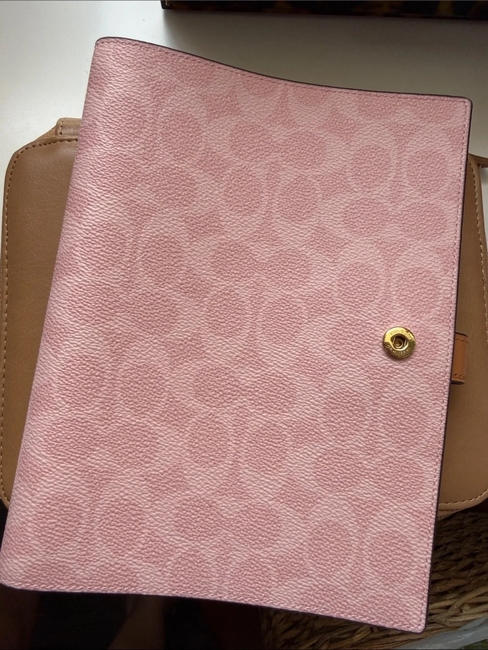 Coach Pink Signature Leather Folio with Matching Pouch